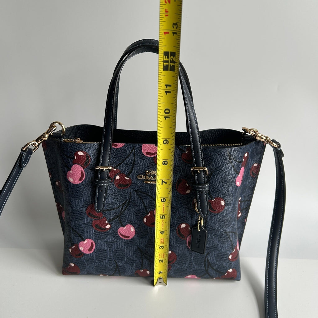 Coach Mollie Tote 25 Denim Blue Signature Canvas Cherry Print CZ772 Bag