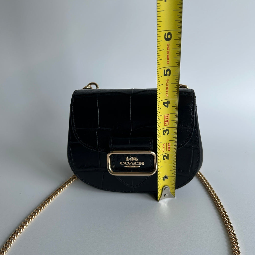 Coach Morgan Mini Wallet Card Case on a Chain Black Croc Embossed Leather CN379