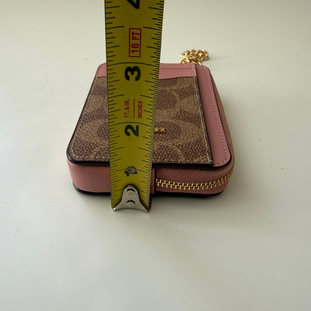 Coach Zip Card Case Tan Dusty Pink Signature Canvas CW883 Wallet