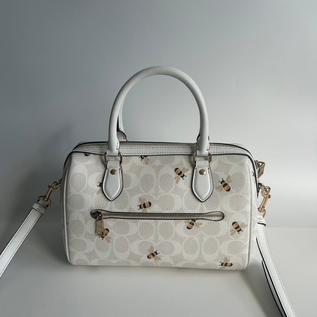 Coach Rowan Satchel Glacier White Signature Canvas Bee Print C8591