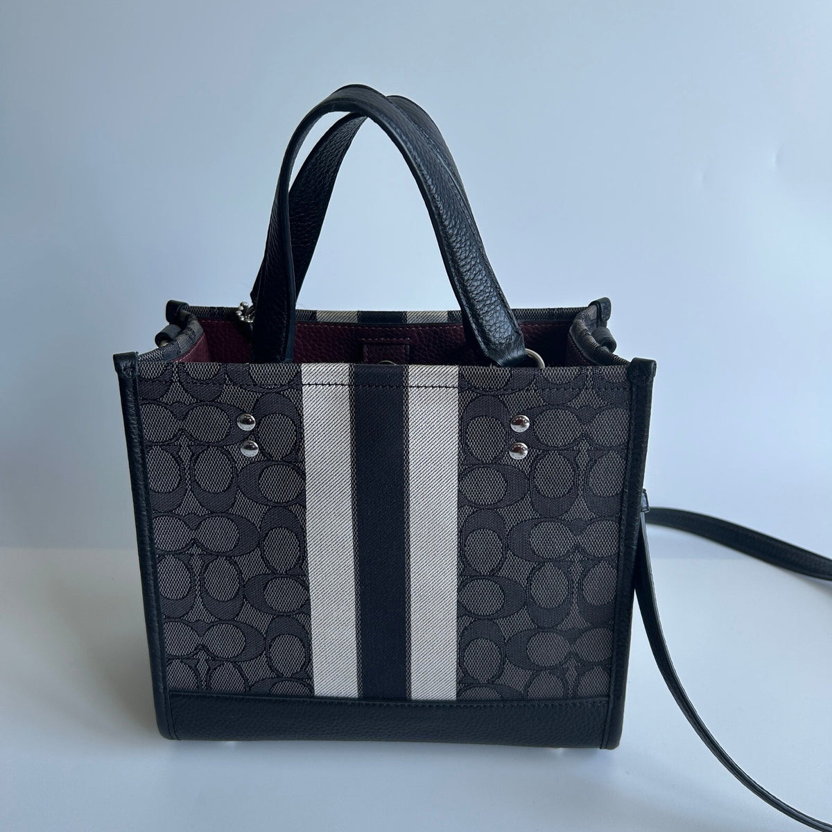 Coach Dempsey Tote 22 Black Signature Jacquard Stripe Bag C8417