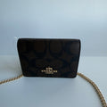 Coach Mini Wallet On A Chain Brown Black Signature Canvas Crossbody C0059