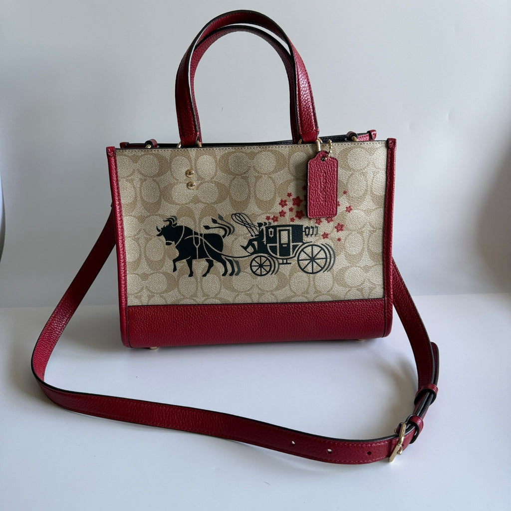 Coach Dempsey Carryall Khaki Red Signature Canvas Tote C2181 Lunar New Year Ox