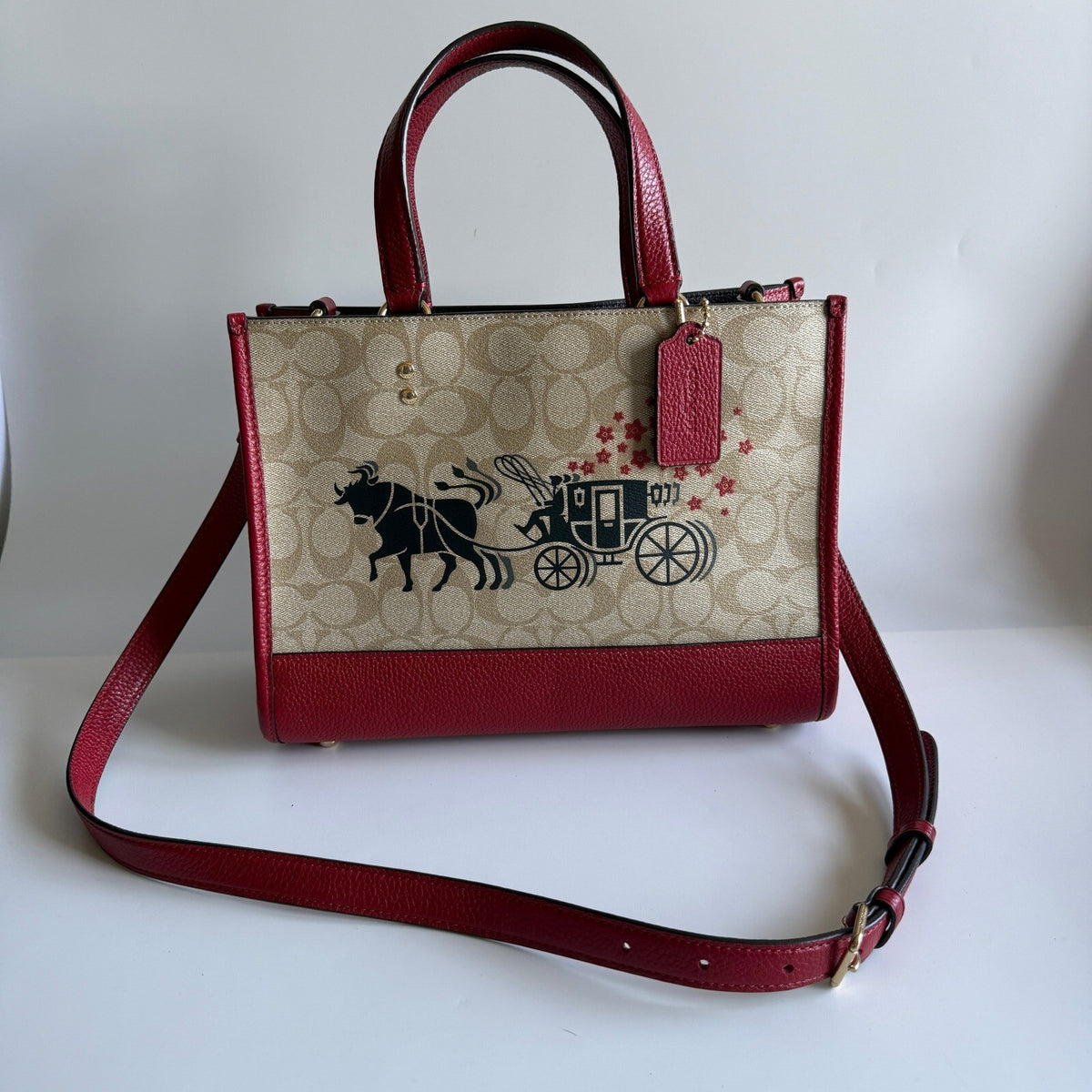 Coach Dempsey Carryall Khaki Red Signature Canvas Tote C2181 Lunar New Year Ox