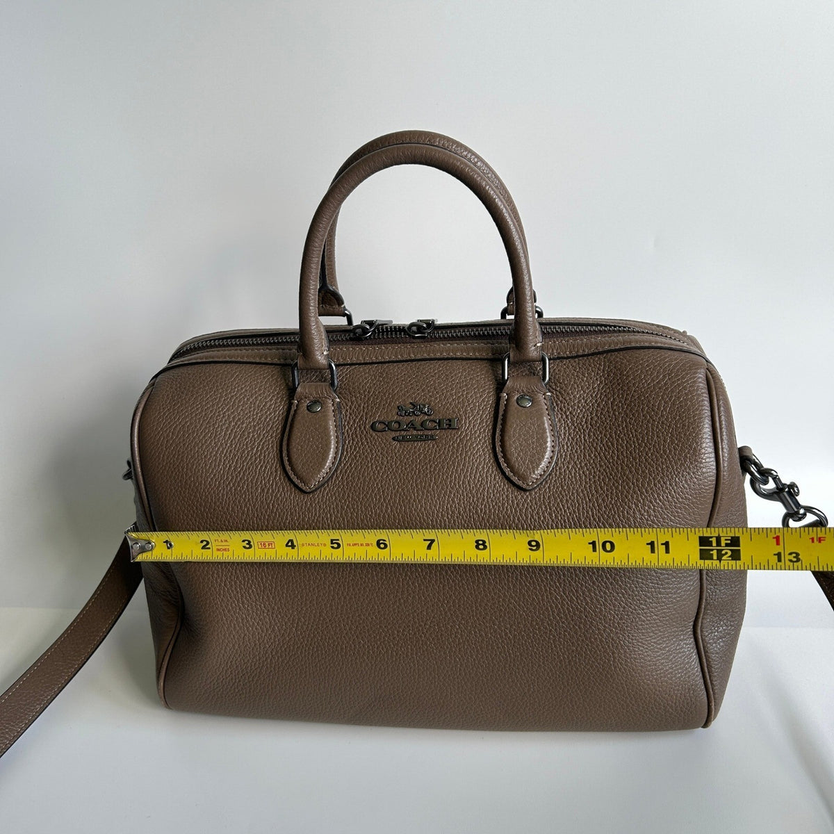Coach Large Rowan Satchel Dark Stone Pebble Leather Bag CV960