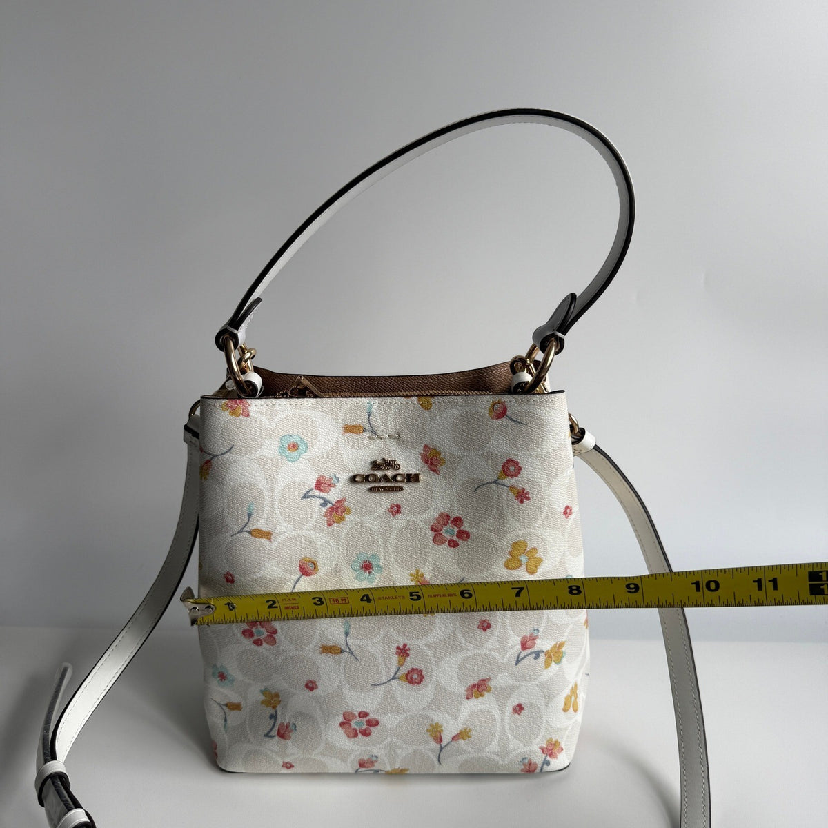 Coach Small Town Bucket Bag White Signature Canvas Mystical Floral Print C8610