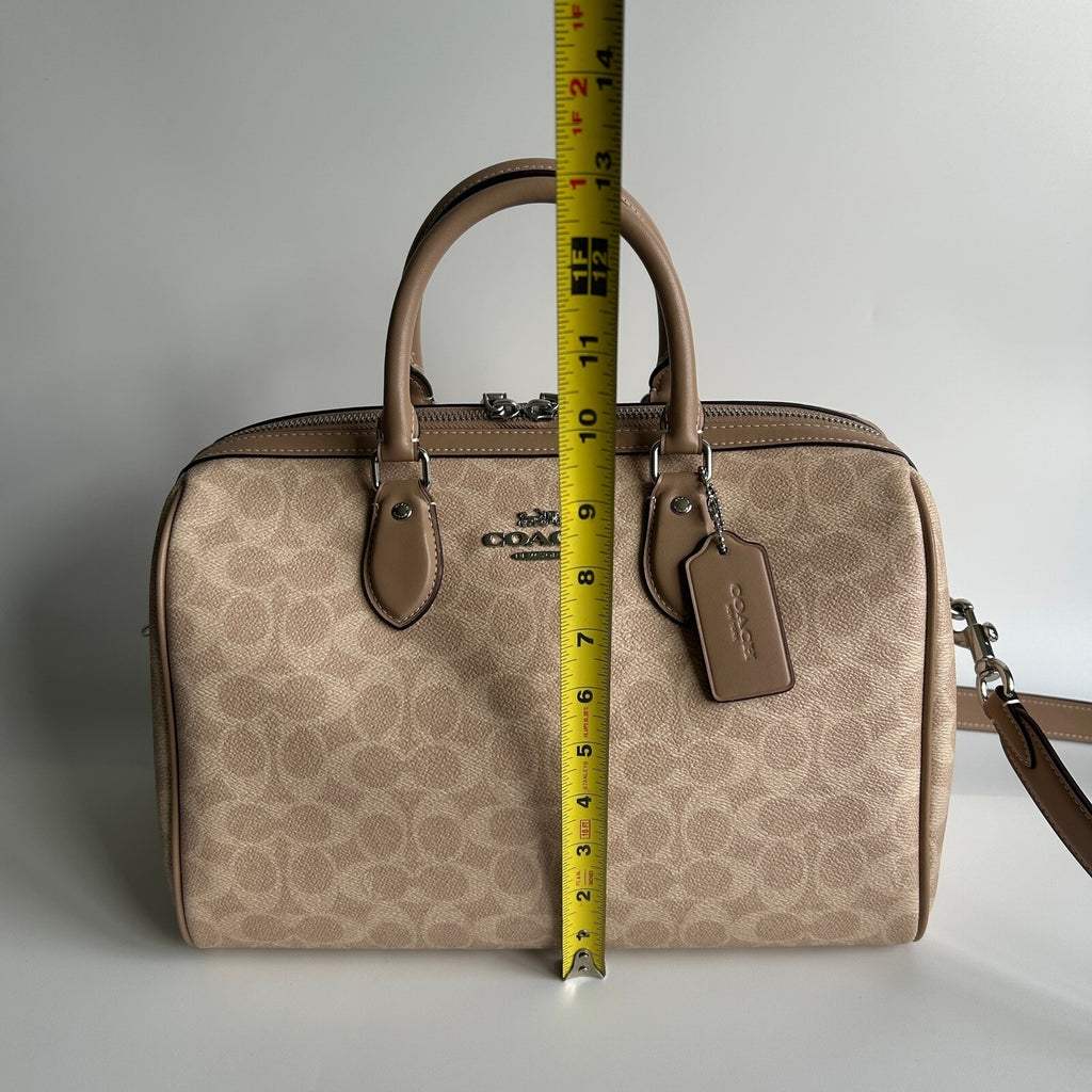 Coach Large Rowan Satchel Sand Taupe Signature Canvas Bag CV959