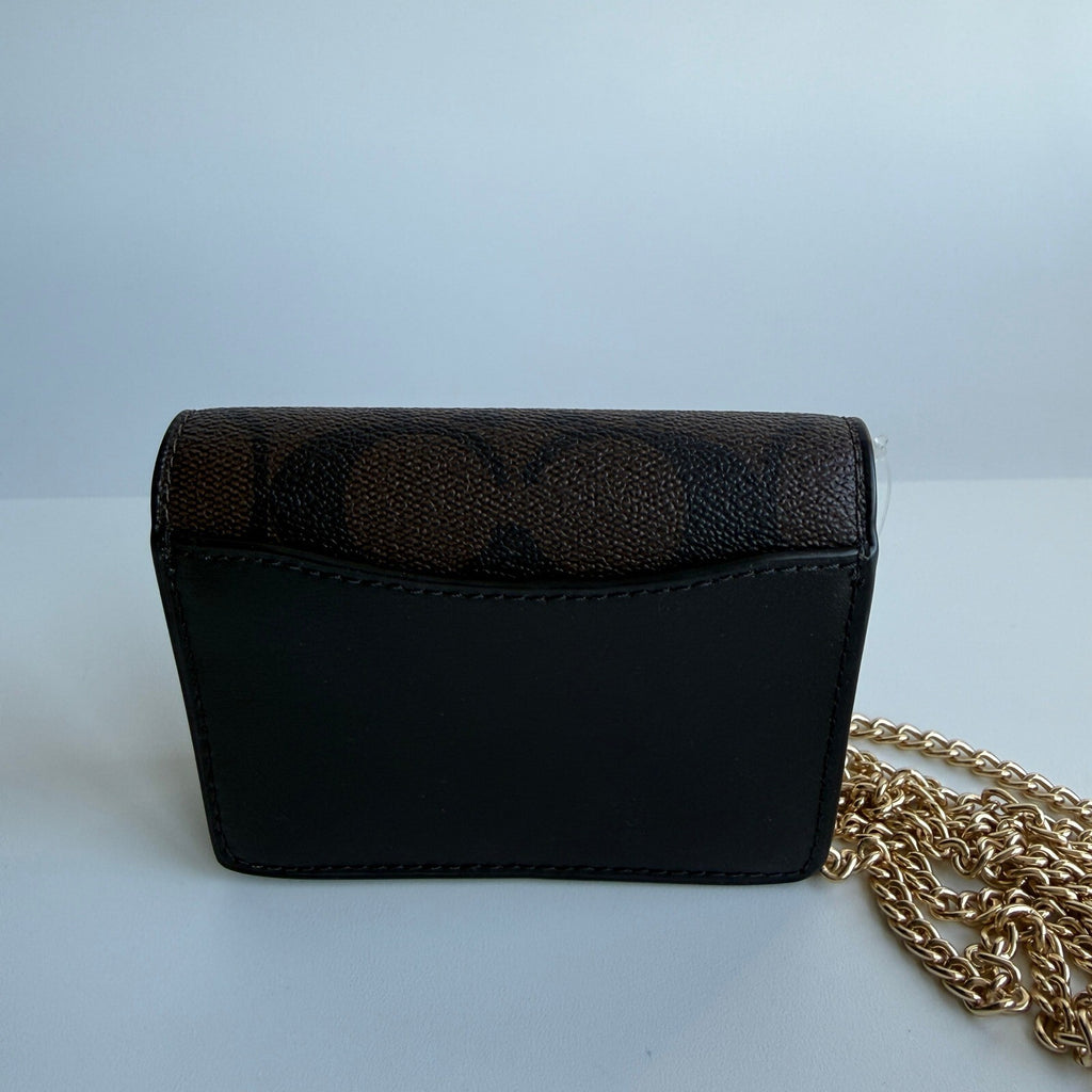 Coach Mini Wallet On A Chain Brown Black Signature Canvas Crossbody C0059
