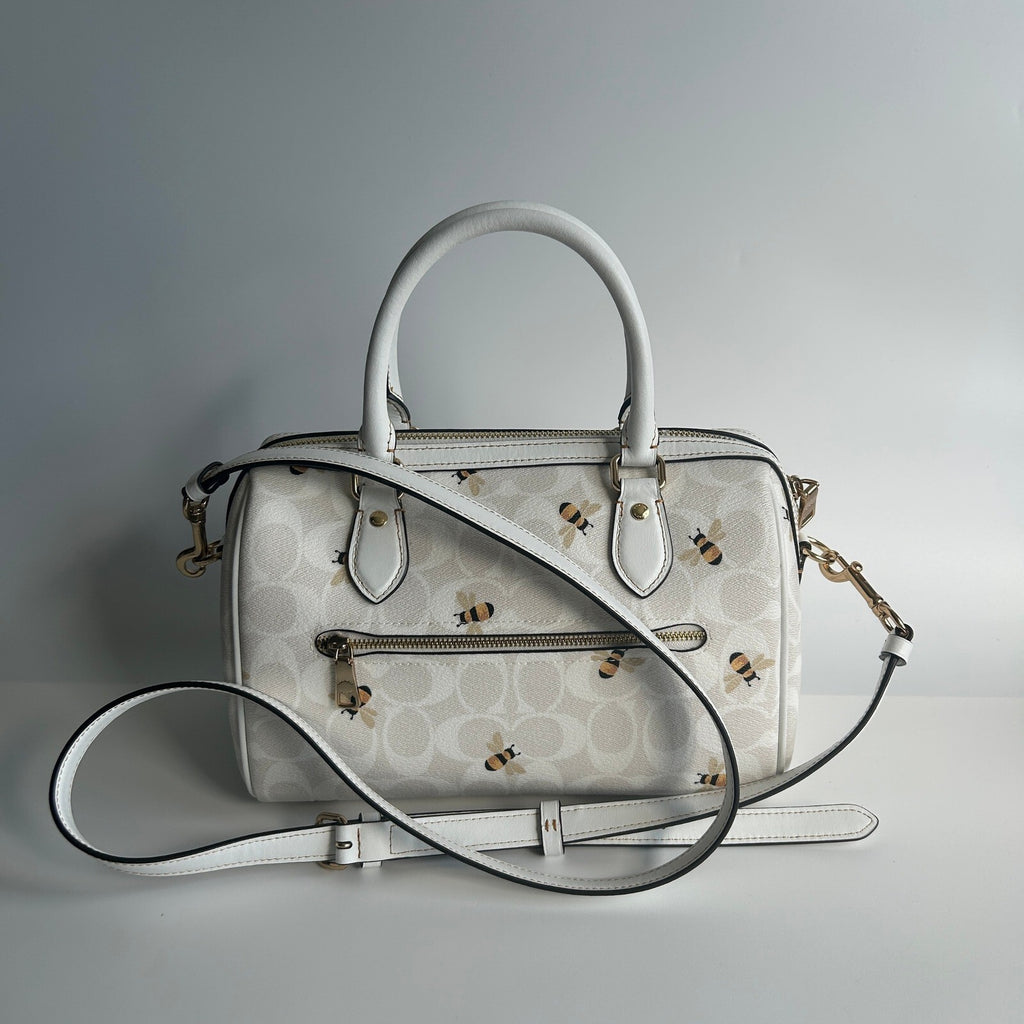 Coach Rowan Satchel Glacier White Signature Canvas Bee Print C8591