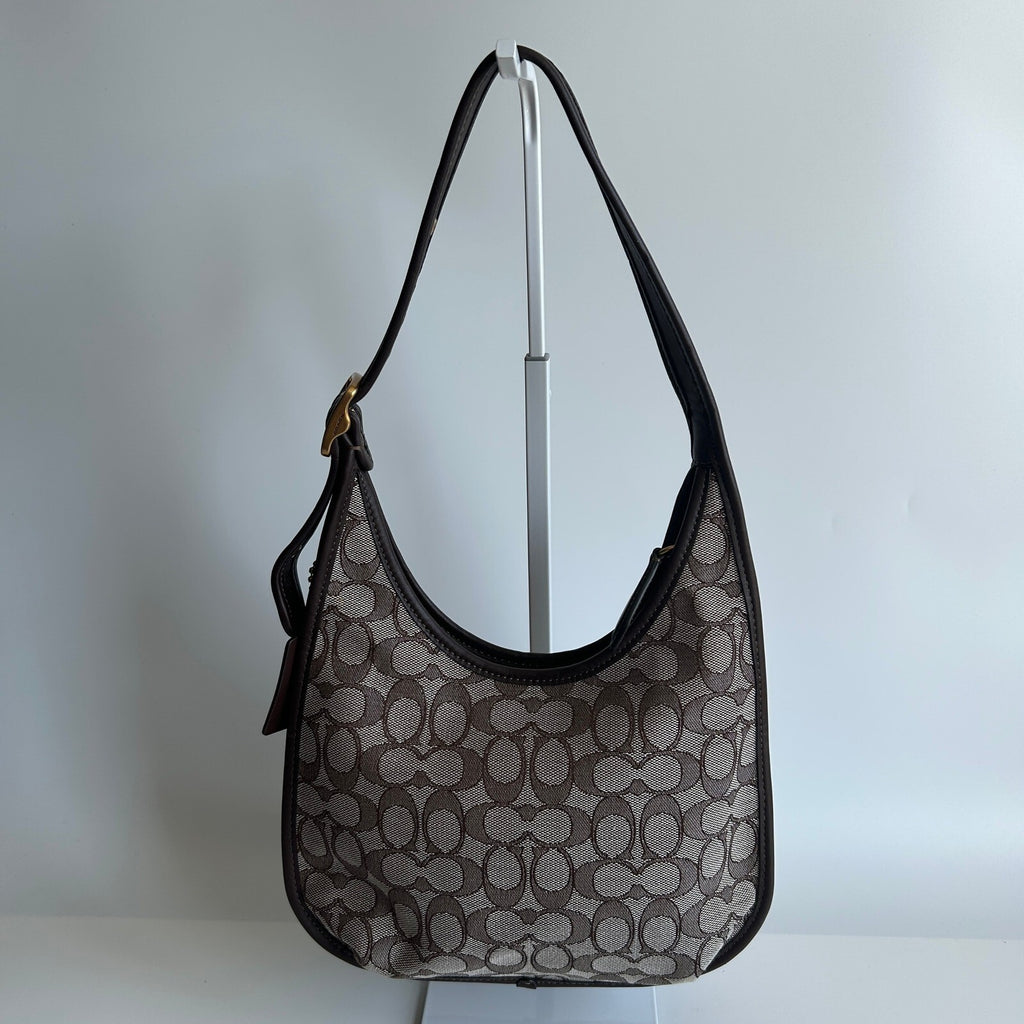 Coach Ergo Curve Zip Hobo Brown Signature Jacquard Shoulder Bag C2588