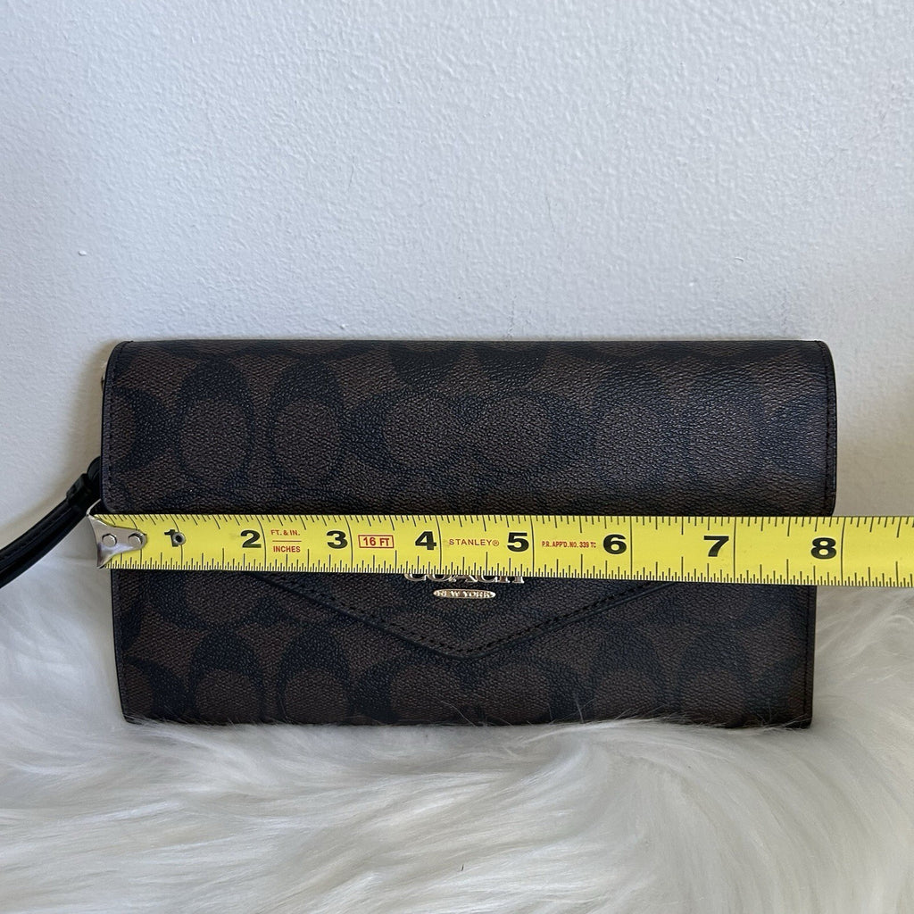 Coach C1962 Travel Envelope Wallet Brown Black Signature Canvas NWT