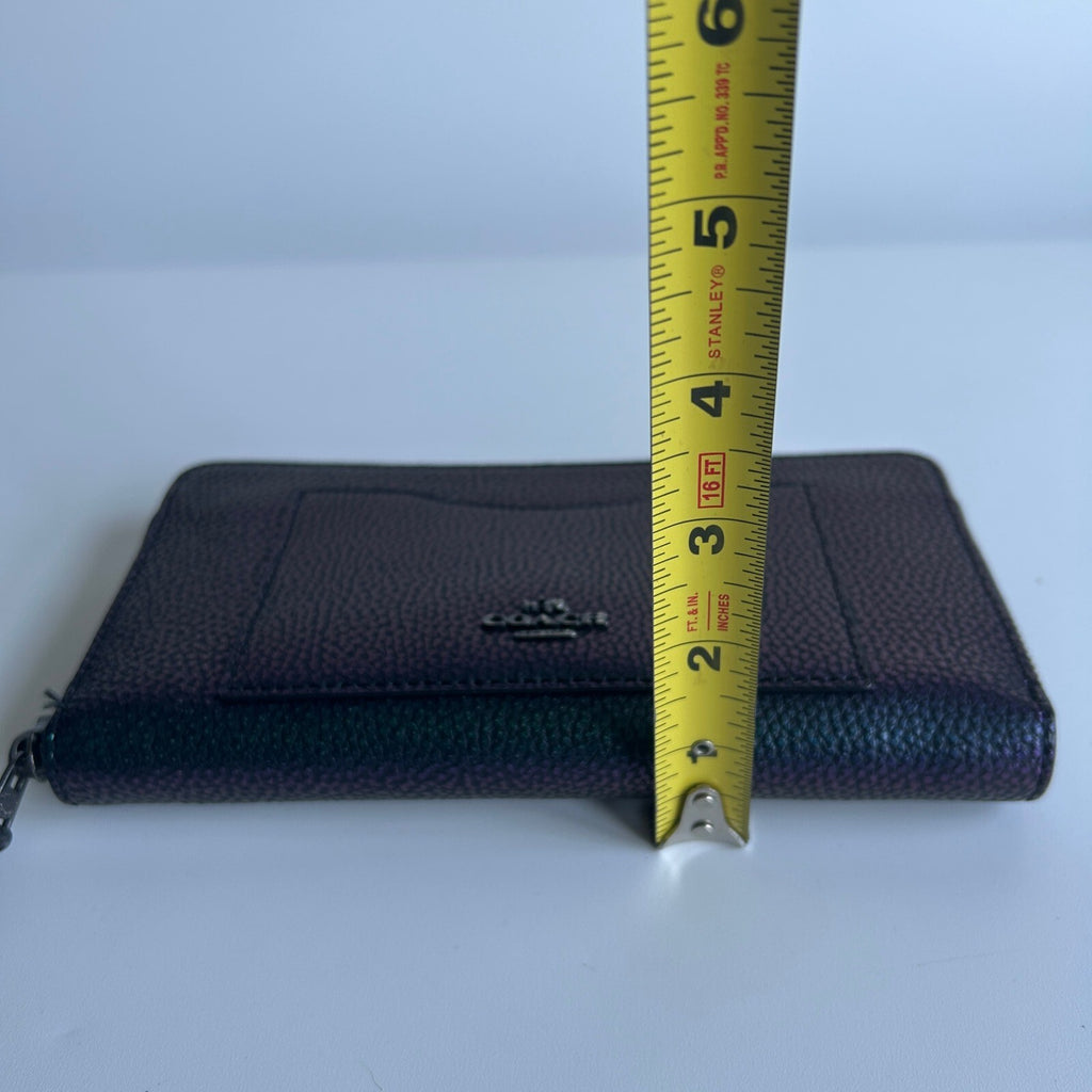Coach Accordion Zip Around Metallic Green Crossgrain Leather Wallet F54007