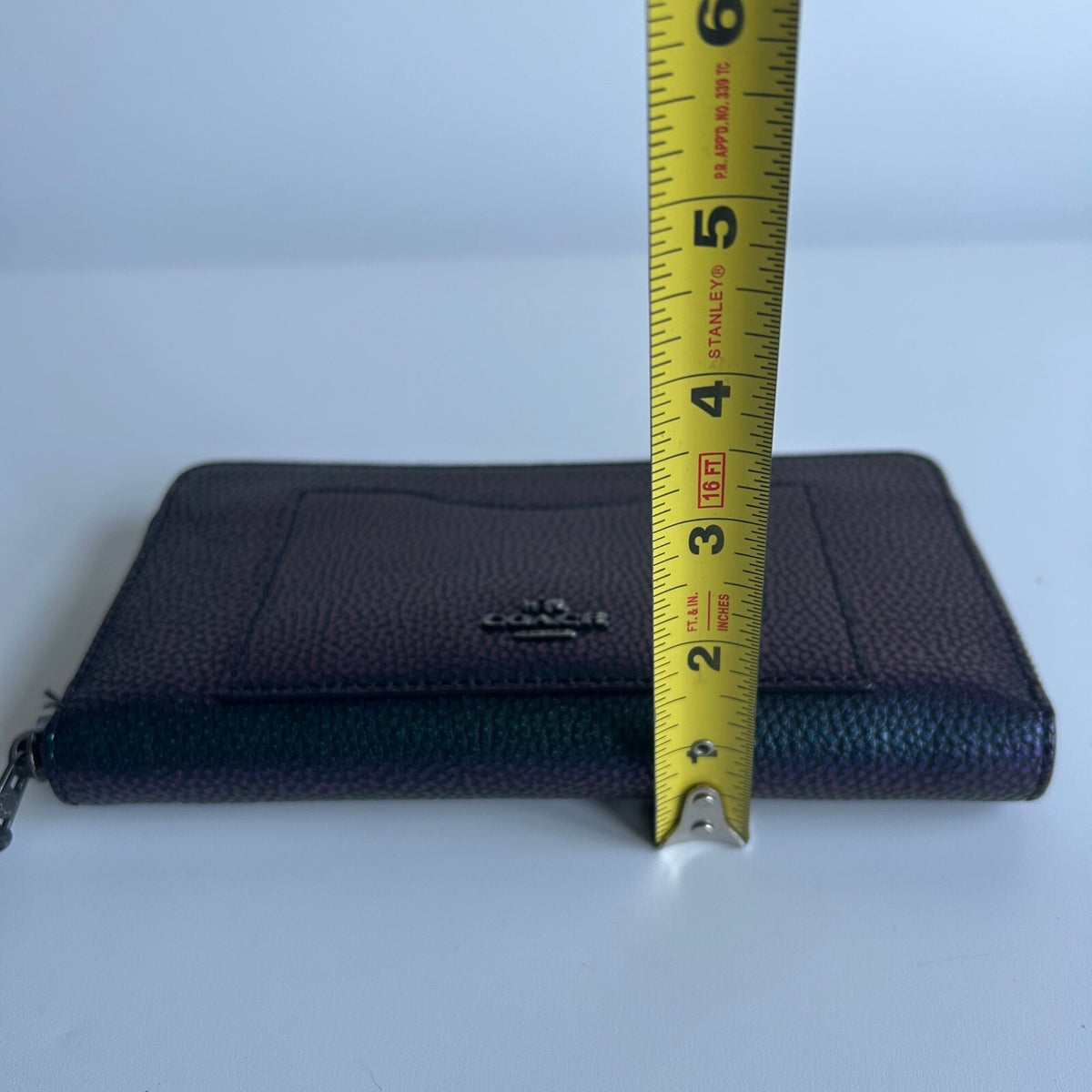 Coach Accordion Zip Around Metallic Green Crossgrain Leather Wallet F54007