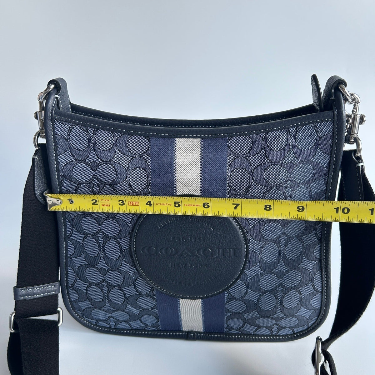 Coach Dempsey File Bag Blue Signature Jacquard Crossbody C4135