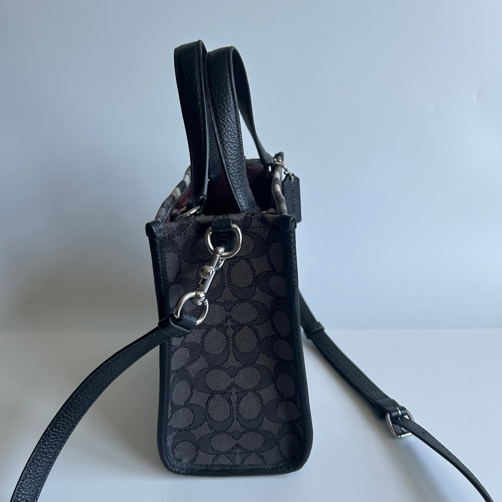 Coach Dempsey Tote 22 Black Signature Jacquard Stripe Bag C8417