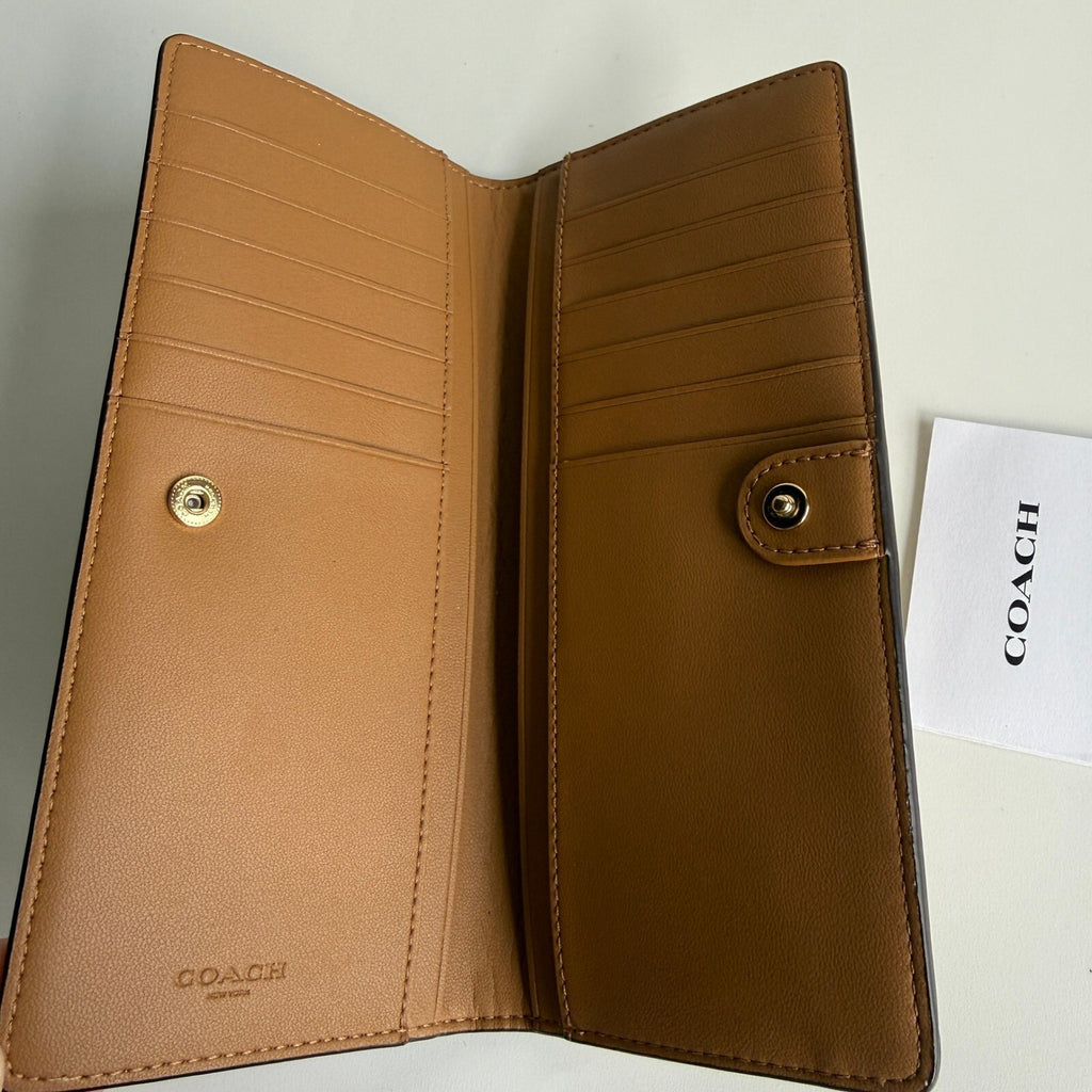 Coach Slim Wallet Khaki Signature Canvas Smooth Leather C3549