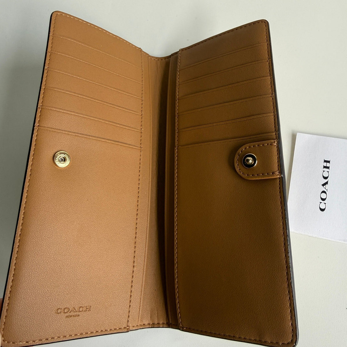 Coach Slim Wallet Khaki Signature Canvas Smooth Leather C3549