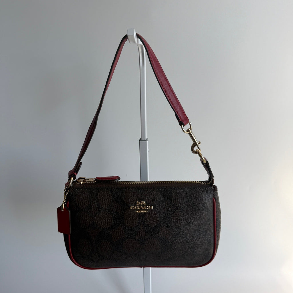 Coach Nolita 19 Brown Red Signature Canvas Shoulder Bag C3308