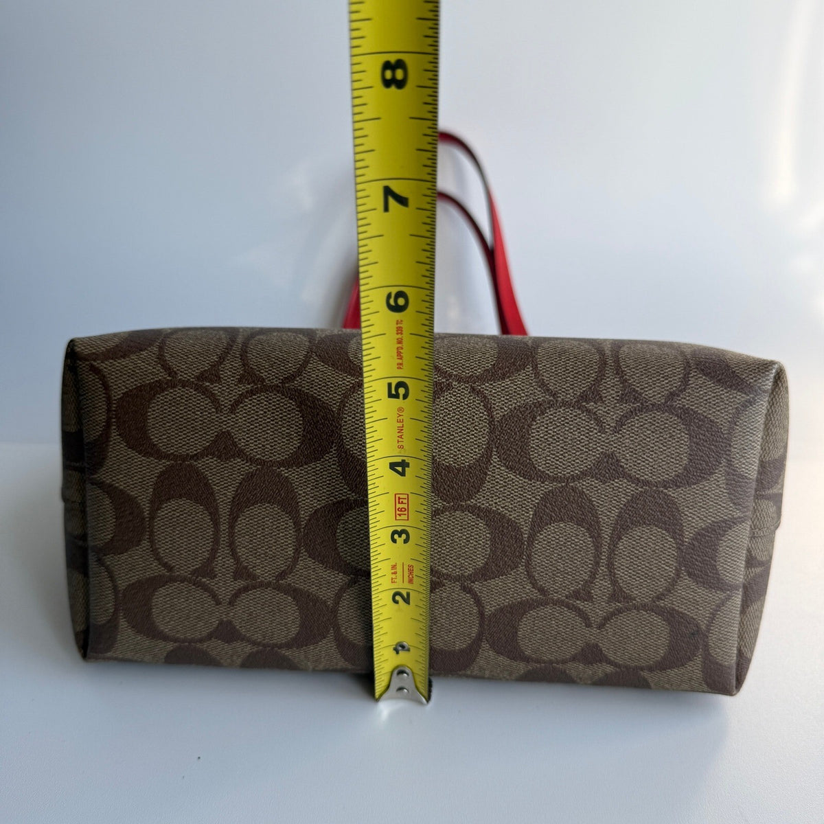Coach City Tote Khaki Miami Red Signature Canvas Bag 5696