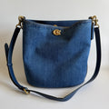 Coach Willow Bucket Bag Navy Blue Denim Leather Shoulder Crossbody CAT44