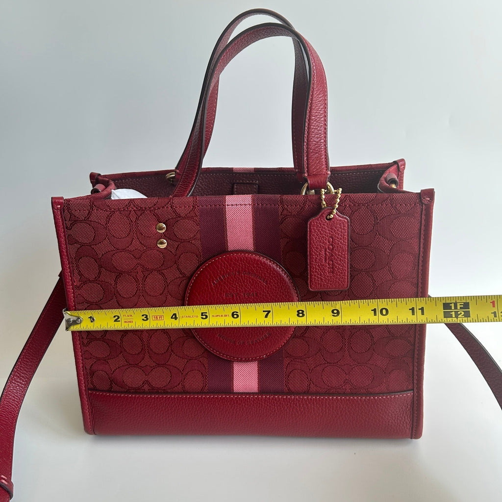 Coach Dempsey Tote 22 Red Signature Jacquard Varsity Stripe Crossbody Bag C8417