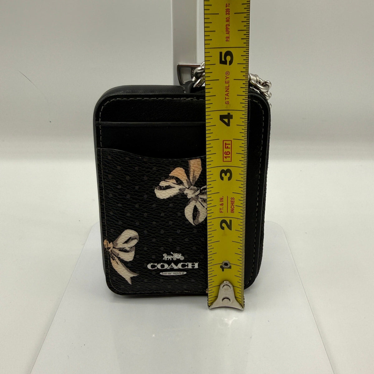 Coach Zip Card Case Black Multi Bow Print Canvas Leather Wallet CZ466