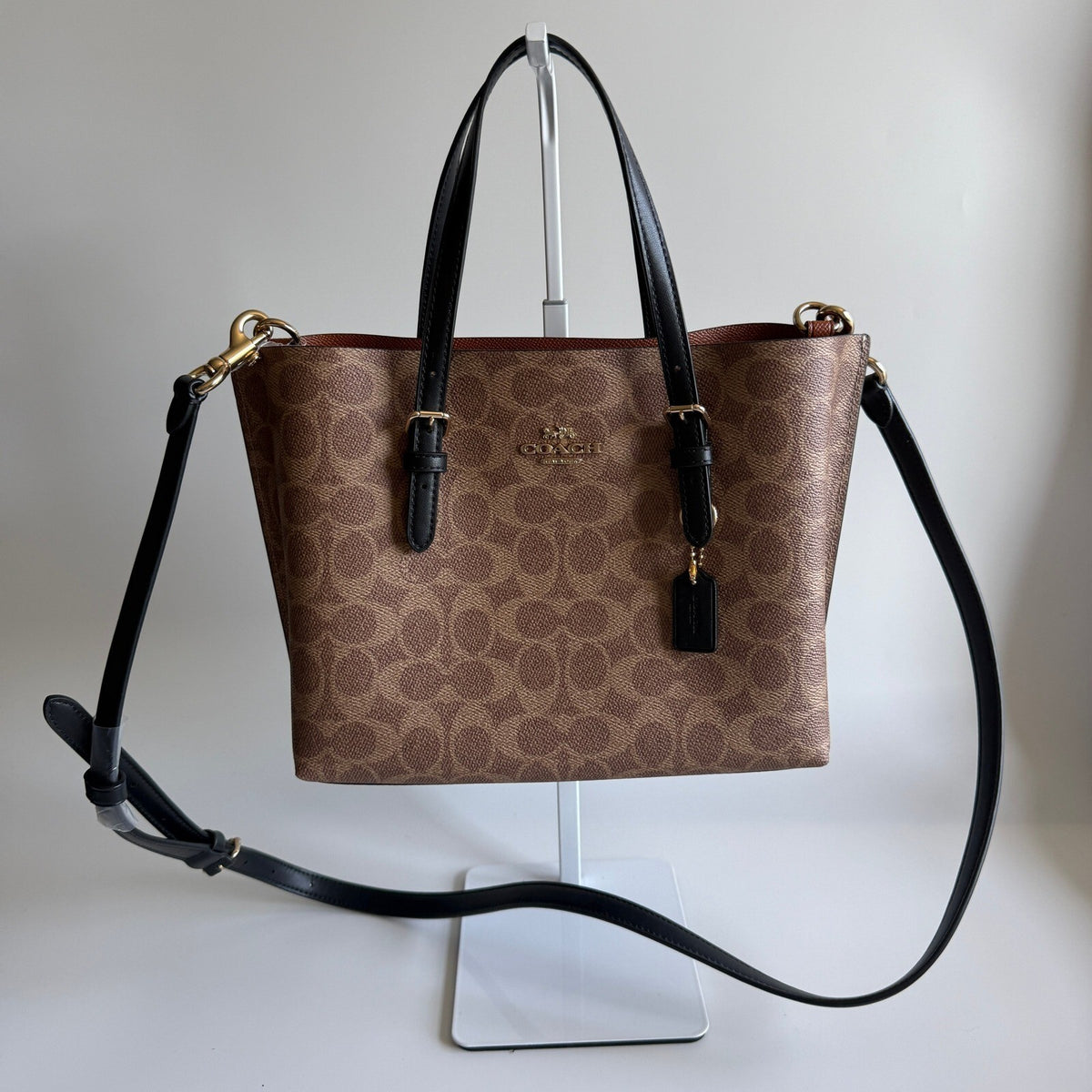 Coach Mollie Tote 25 Tan Black Signature Canvas Leather Bag CV909
