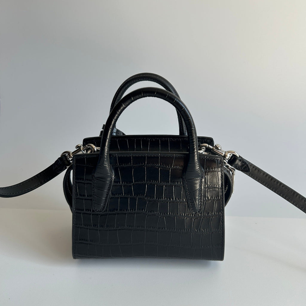 Coach Andrea Mini Carryall Black Croc Embossed Leather Satchel CR209