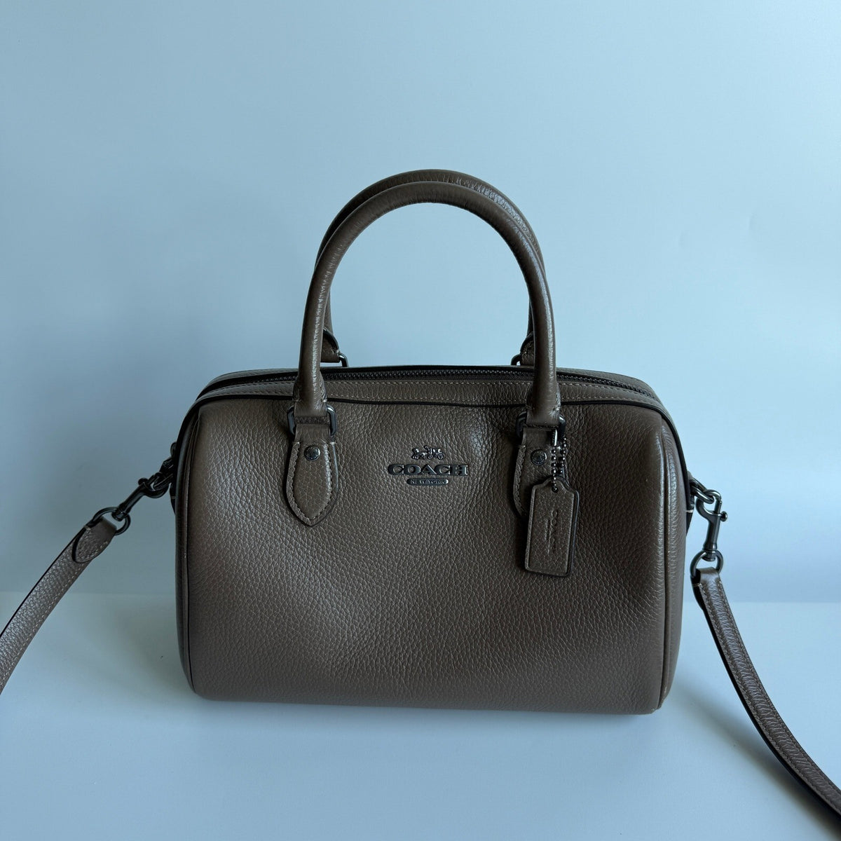 Coach Rowan Satchel Dark Stone Pebbled Leather Bag CV960