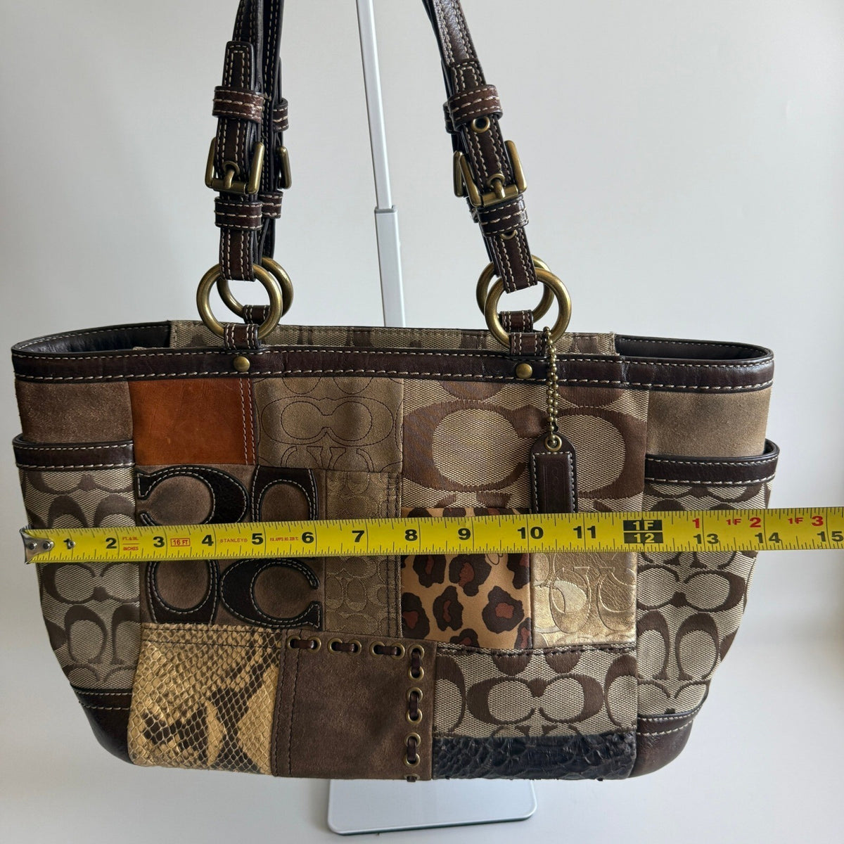 Coach Vintage Patchwork Brown Multi Canvas Suede Tote Bag 11495