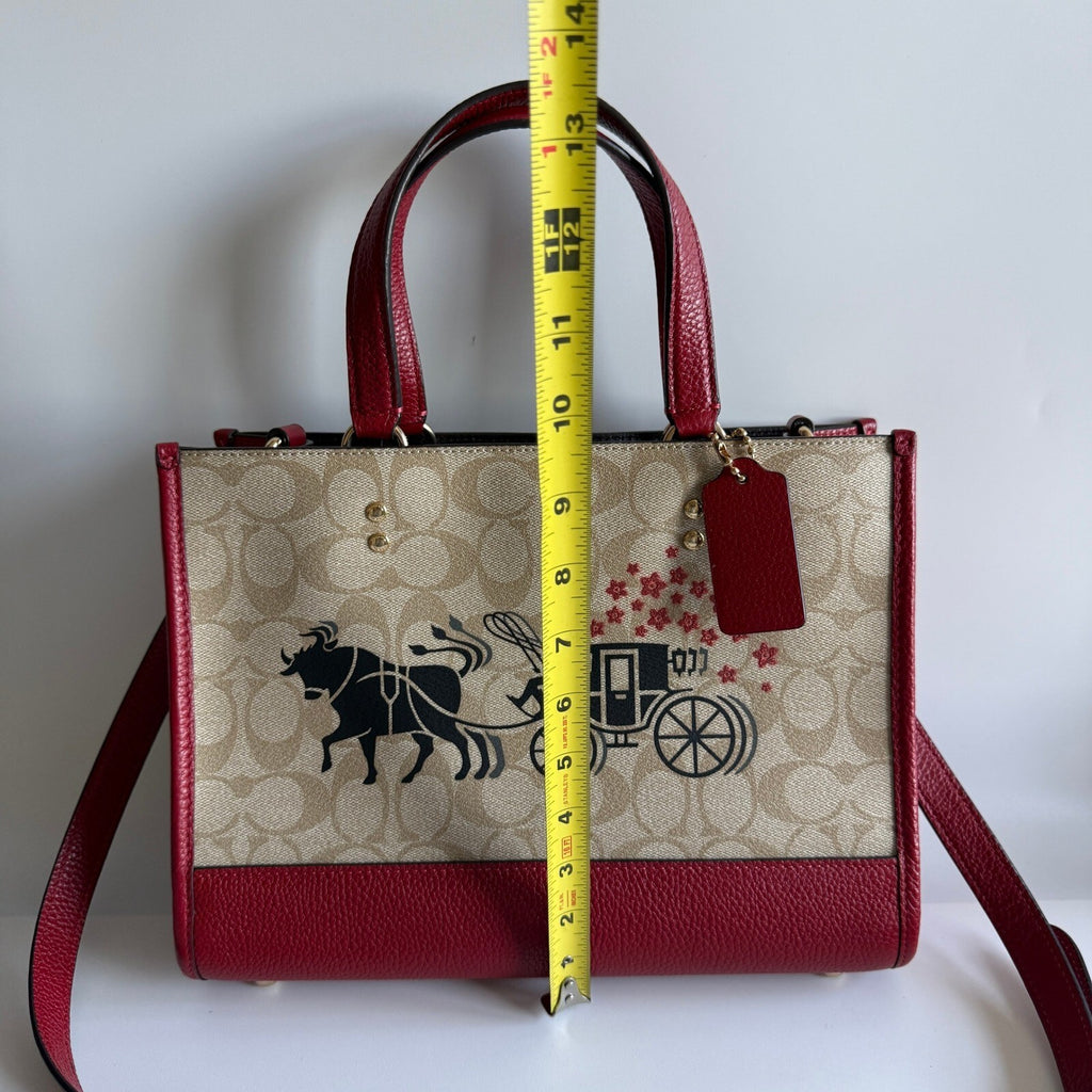 Coach Dempsey Carryall Khaki Red Signature Canvas Tote C2181 Lunar New Year Ox