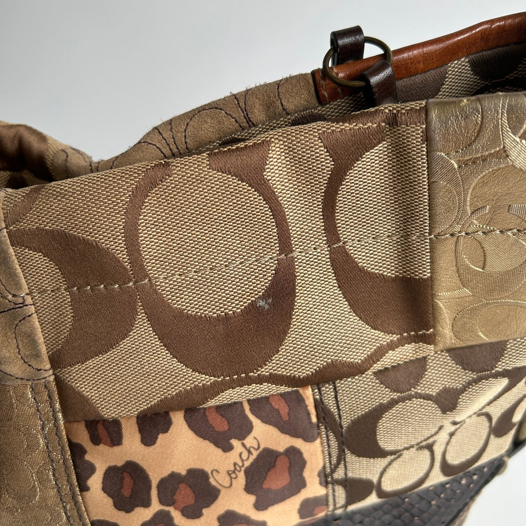 Coach Carly Patchwork Brown Mixed Media Hobo Bag 11496