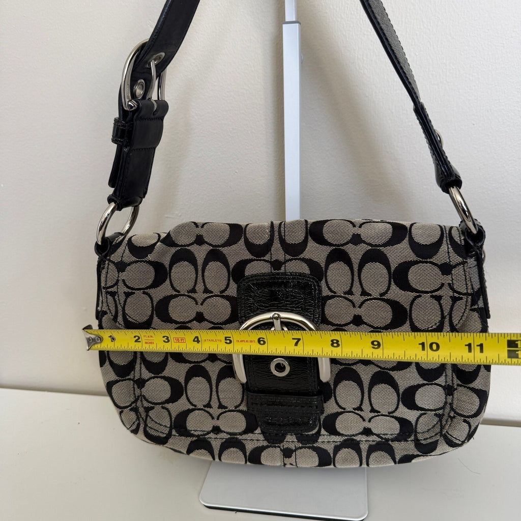 Coach Soho Shoulder Bag Black Gray Jacquard Canvas 11860 Buckle Flap Hobo