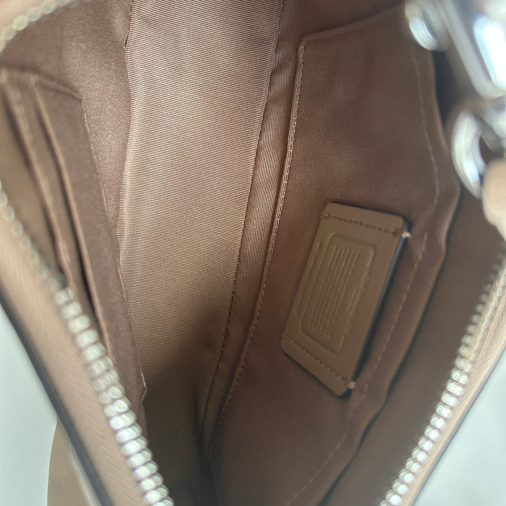 Coach Teri Shoulder Bag Taupe Beige Leather CR099 Debossed C Crossbody