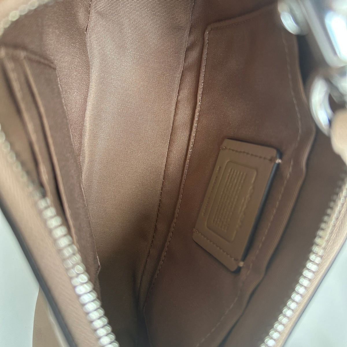 Coach Teri Shoulder Bag Taupe Beige Leather CR099 Debossed C Crossbody