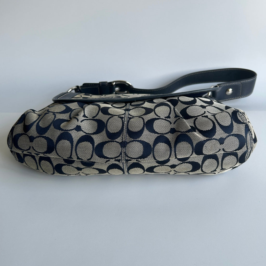 Coach Soho Pleated Flap Navy Gray Canvas Hobo Bag F13739