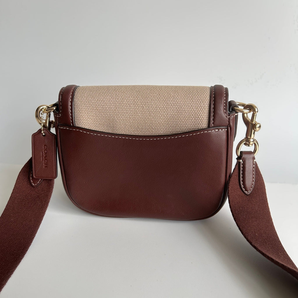 Coach Amelia Small Saddle Bag Natural Multi Canvas Leather Crossbody CR257