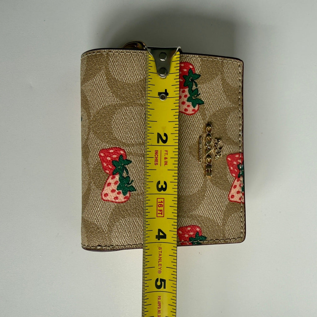 Coach Snap Wallet Wild Strawberry Khaki Multi Signature Canvas C8605