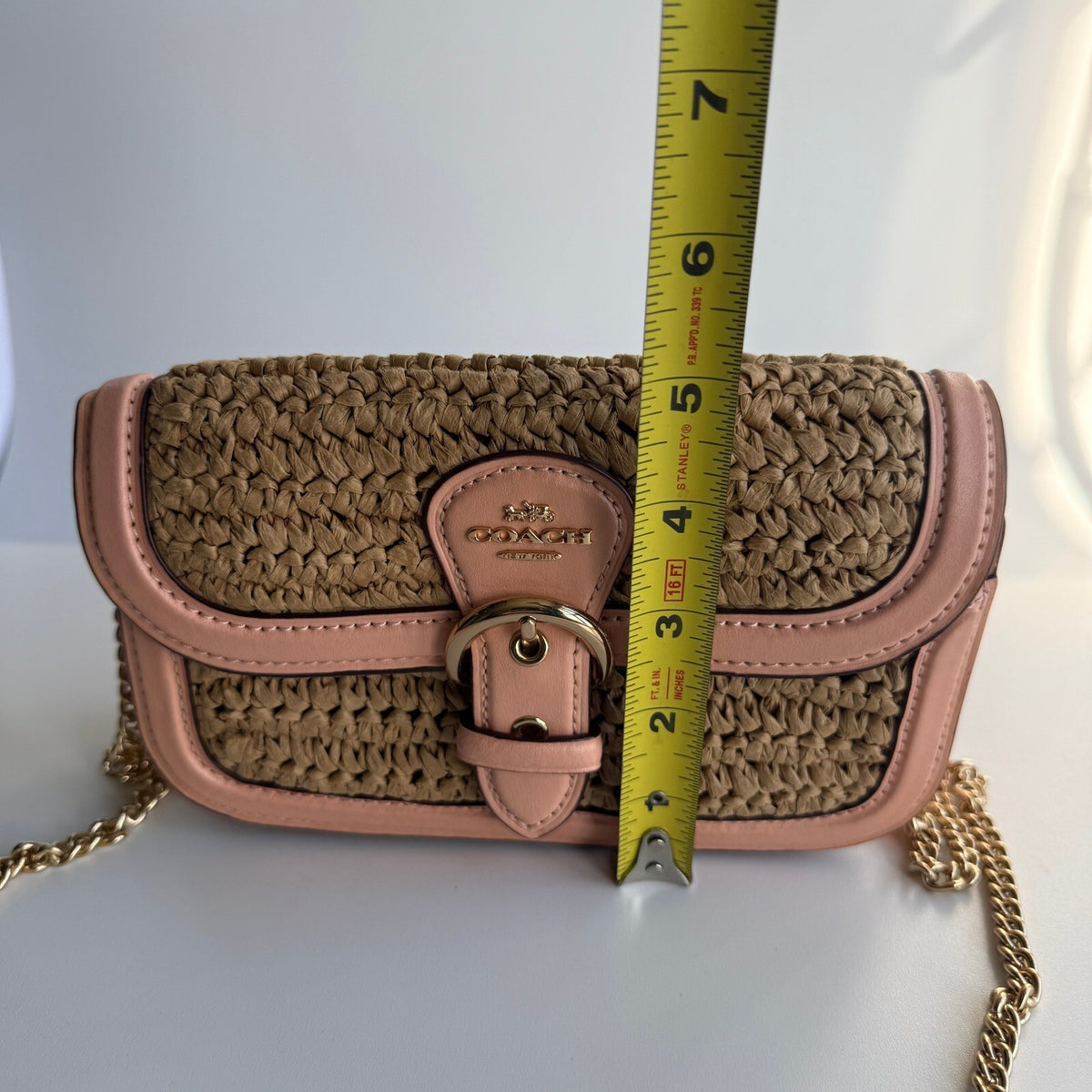 Coach Kleo Crossbody Natural Faded Blush Straw Leather C9925 Bag