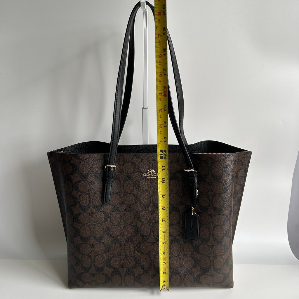Coach Mollie Tote Bag Signature Canvas Brown Black Shoulder Bag CV967