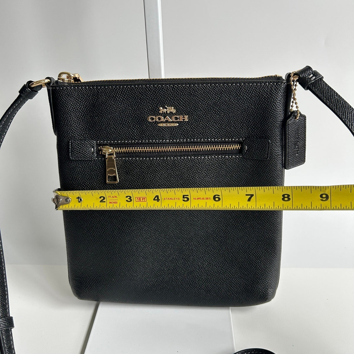 Coach Mini Rowan File Crossbody Shoulder Bag Black Crossgrain Leather CE871