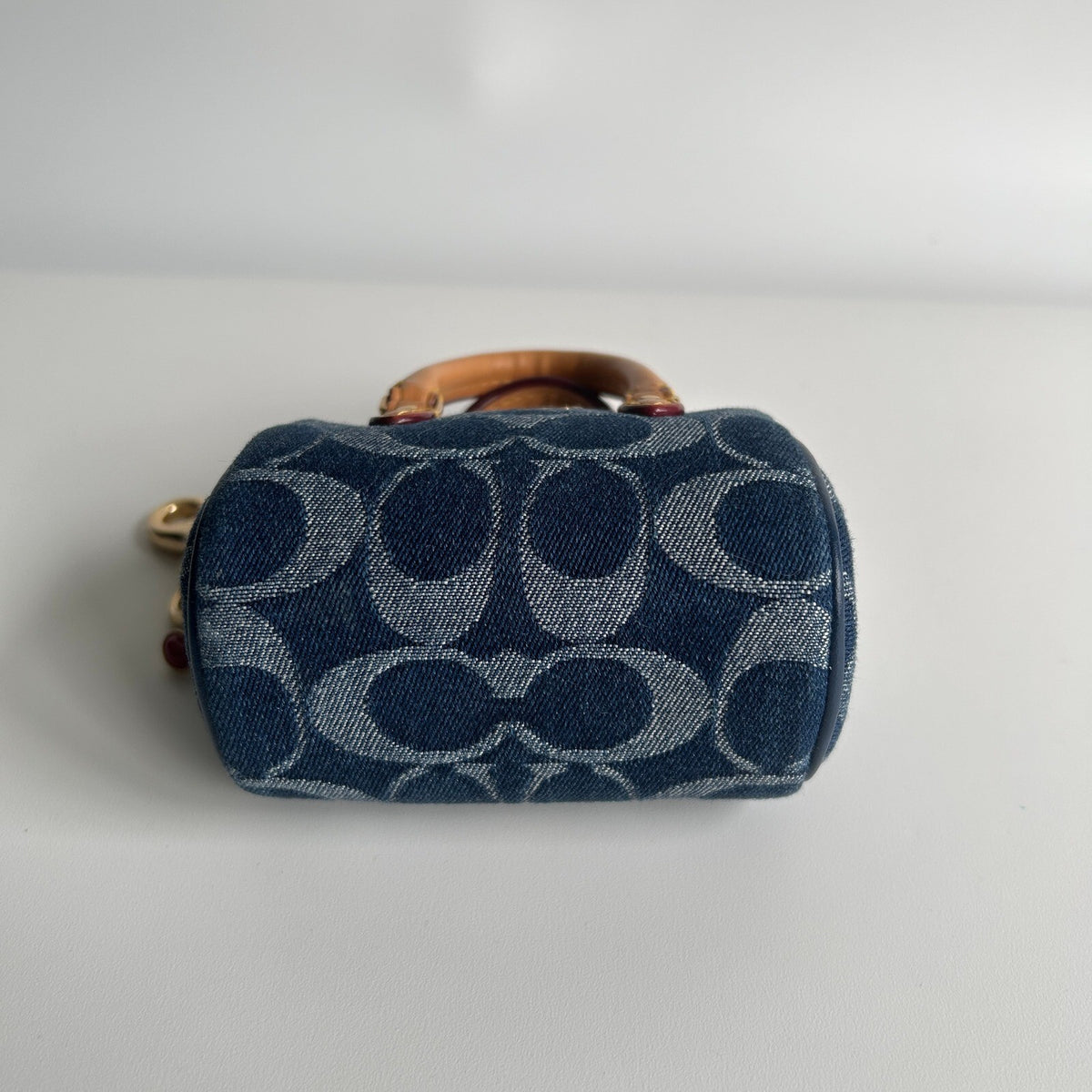Coach Mini Rowan Bag Charm Blue Signature Denim Keychain CZ083