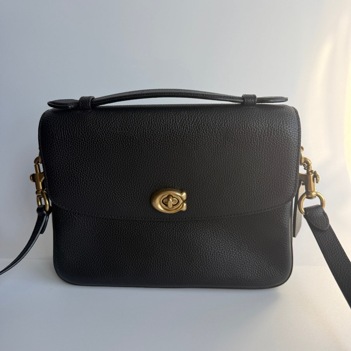 Coach Cassie 19 Black Polished Pebble Leather Crossbody Bag CV437