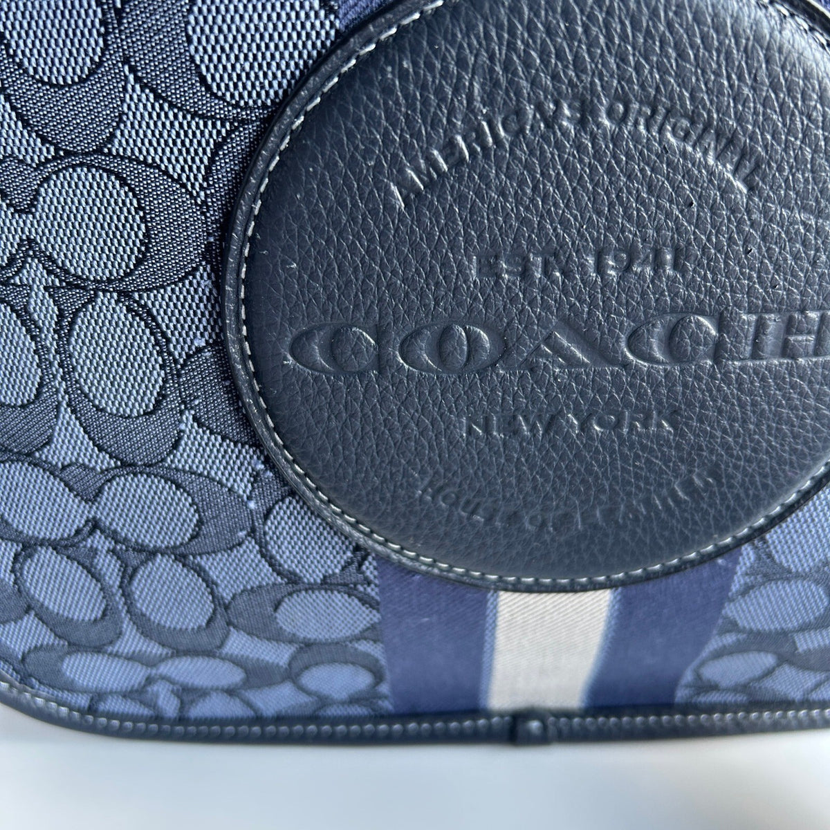 Coach Dempsey File Bag Blue Signature Jacquard Crossbody C4135