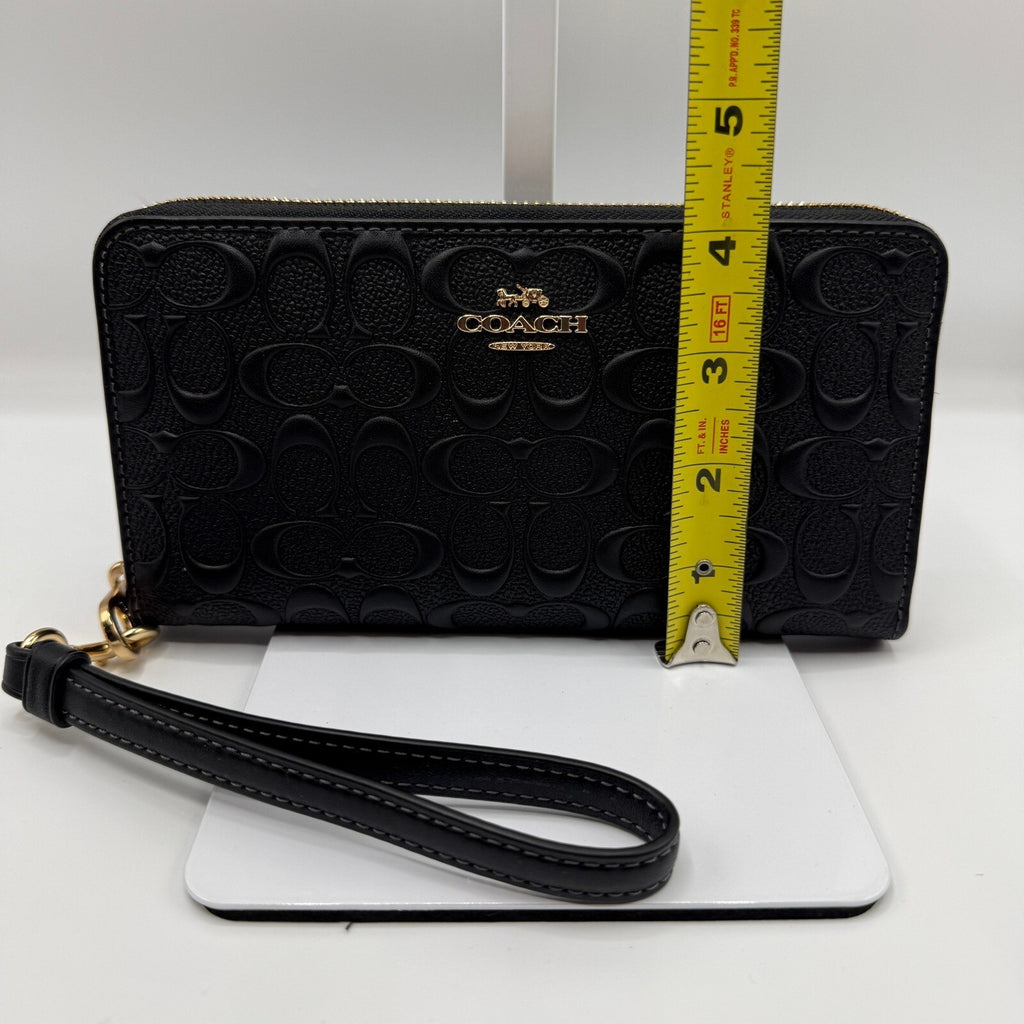 Coach Long Zip Around Wallet Black Signature Leather Wristlet CEW21