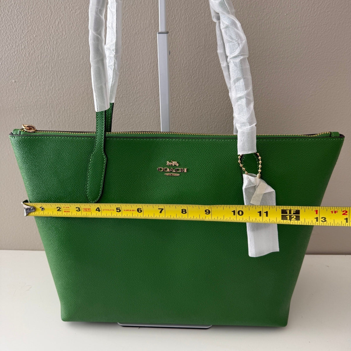 Coach Zip Top Tote Kelly Green Crossgrain Leather Bag 4454
