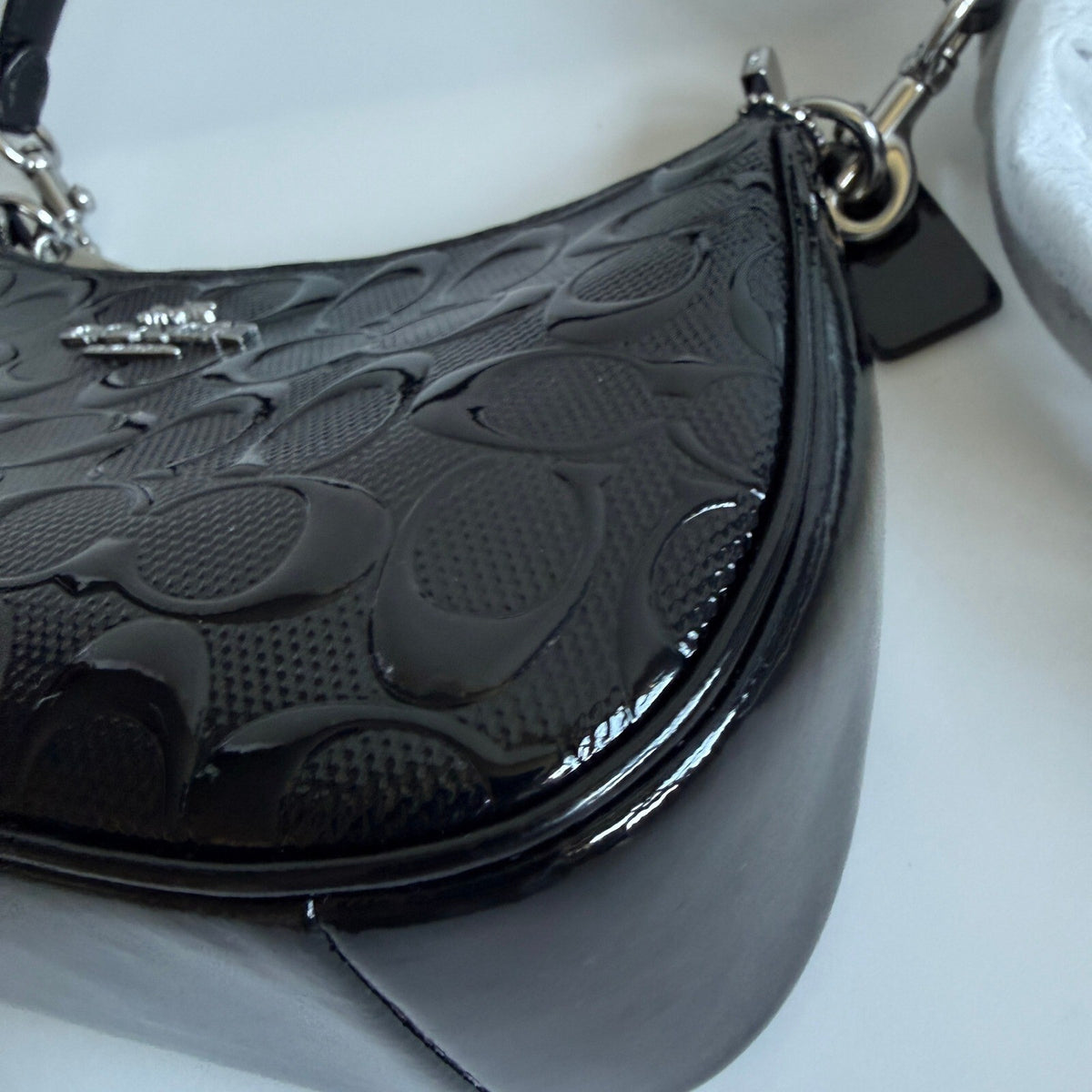 Coach Teri Black Signature Embossed Patent Leather Shoulder Bag CDY98