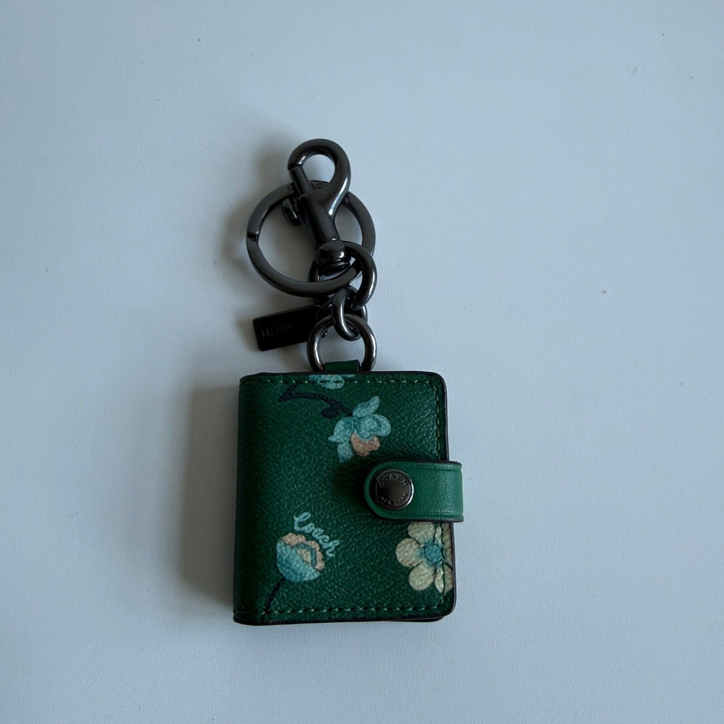 Coach Mystical Floral Green Leather Picture Frame Charm Key Ring Fob C8234