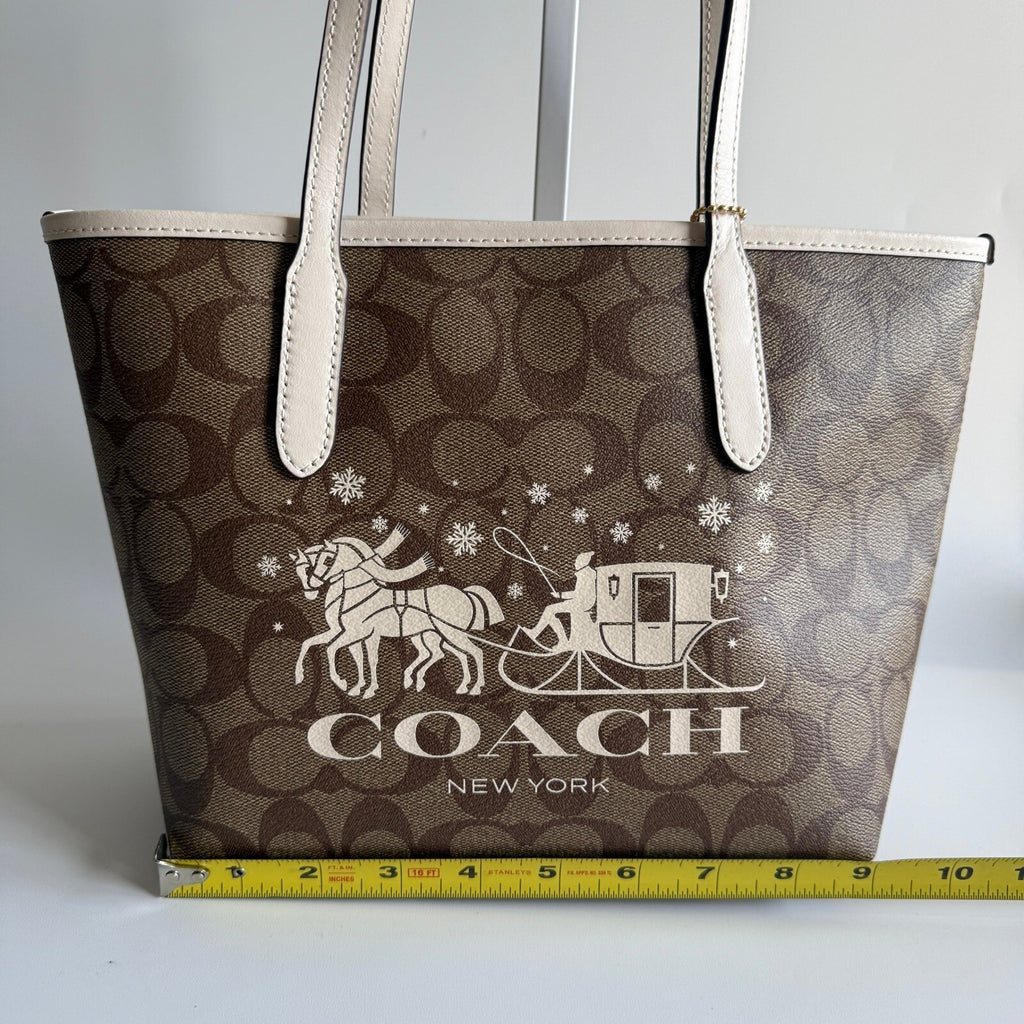 Coach Mini City Tote Khaki Chalk Signature Canvas Horse and Sleigh CM183 Bag