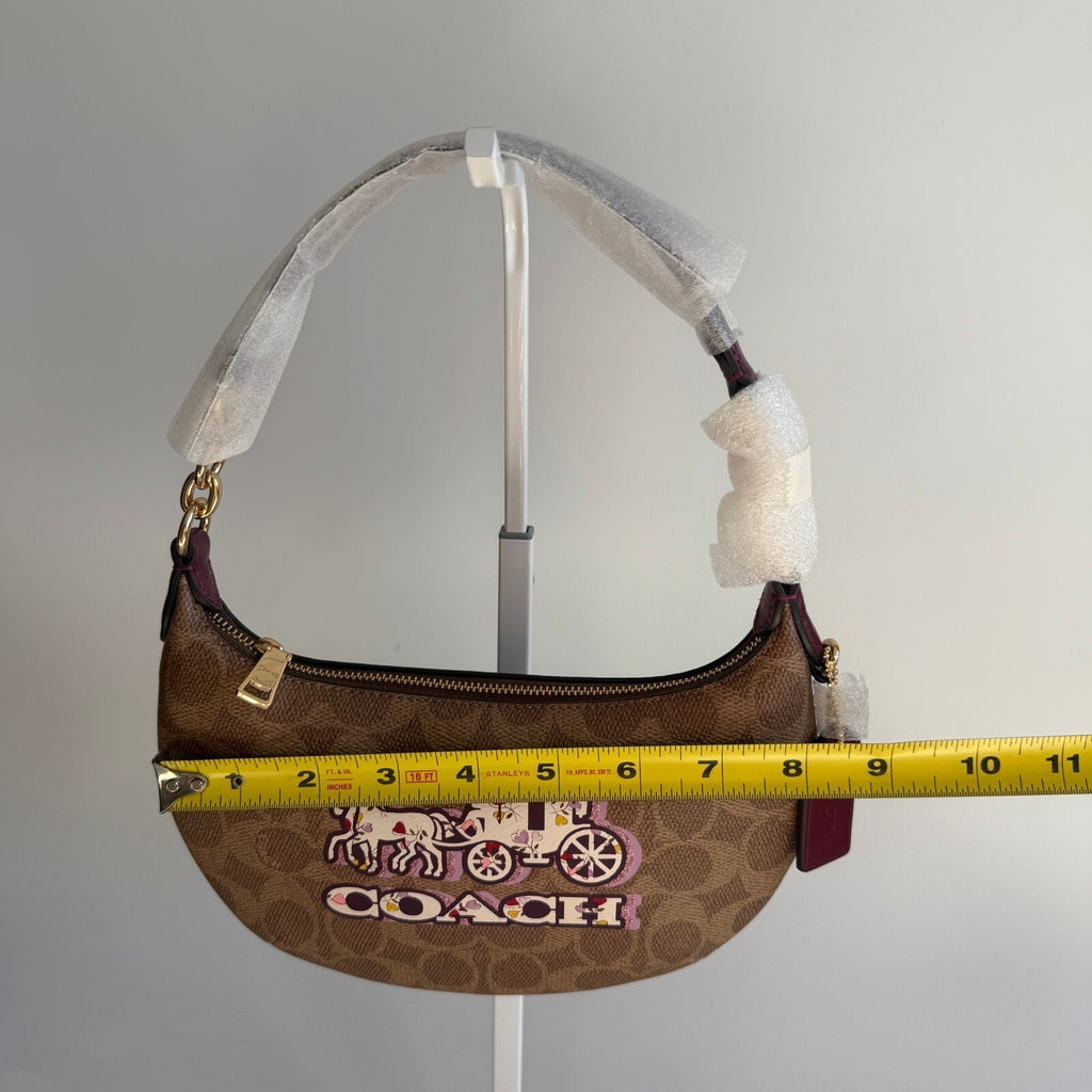 Coach Mini Payton Black Cherry Tan Signature Canvas Hobo Bag CX608